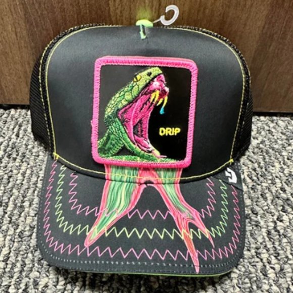 Goorin Bros Animal Farm Trucker Baseball Snapback Hat Driipp Snake Drip Black